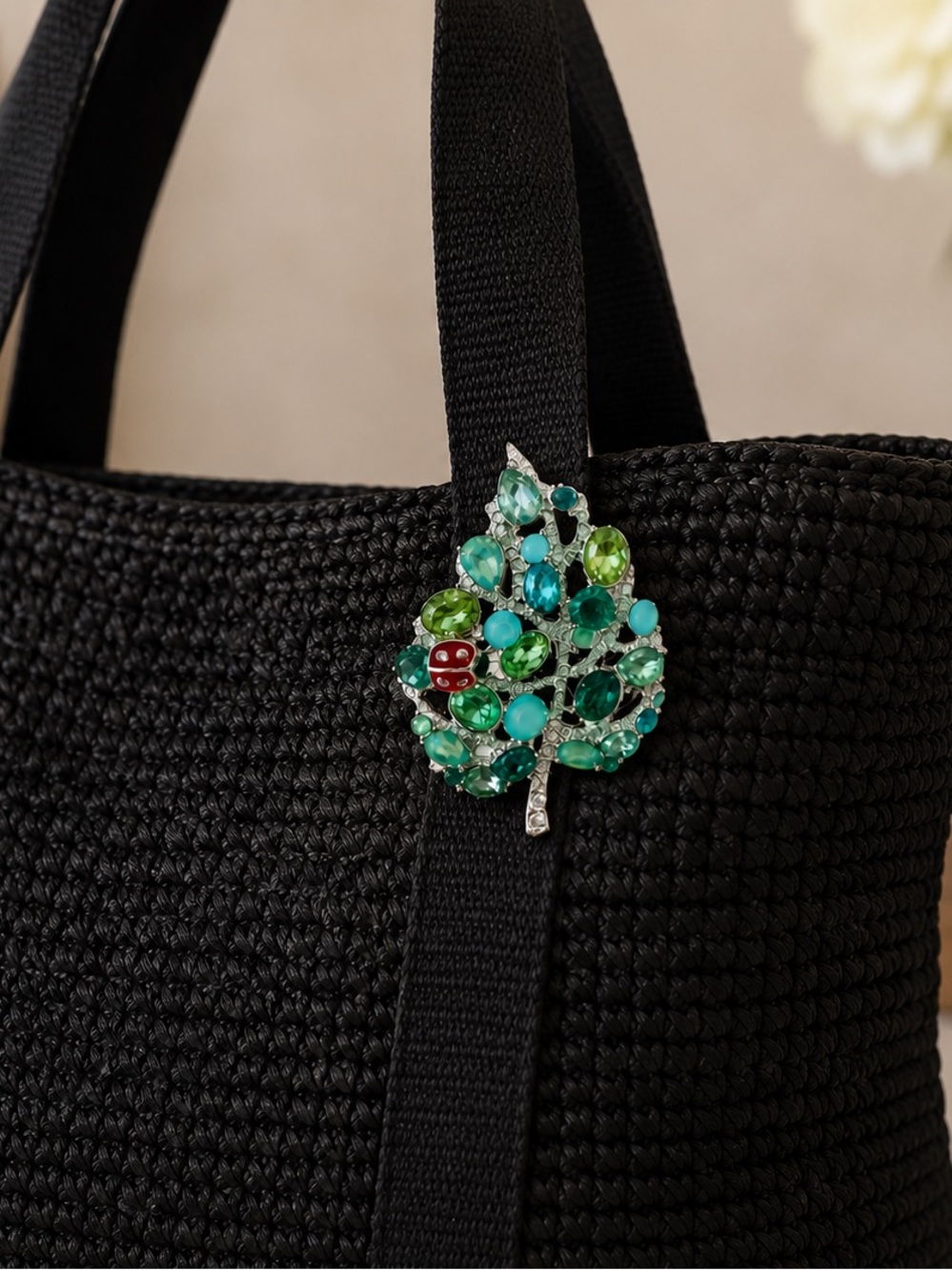 🐞 Anne Klein Jeweled Leaf & Ladybug Brooch in Original Box